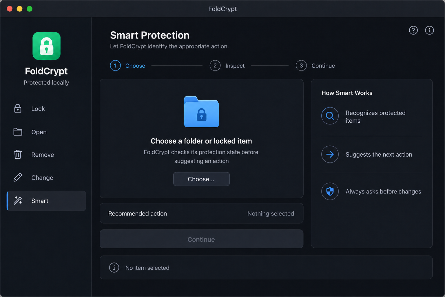 Proposed FoldCrypt public-release interface for Smart Folder